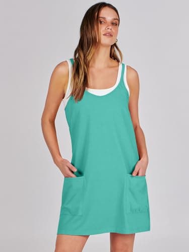 Prinbara Women Athletic Tennis Dress Summer Workout Sports Mini Romper Dress Built in Shapewear Shorts Sundress 2025 Outfits Lake Blue Small - Image 9