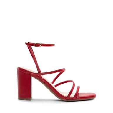 DREAM PAIRS Women's Heels Chunky Block Strappy Square Open Toe Ankle Buckle Heeled Sandals Wedding Party Dress Shoes Indie,Size 9,Red-Pu,SDHS2428W - Image 2