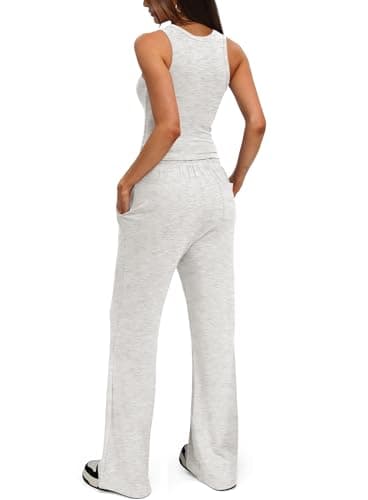 Darong Women's 2 Piece Outfits 2025 Tank Top And Long Pants Lounge Sets Tracksuit 9054A White Grey XS - Image 2