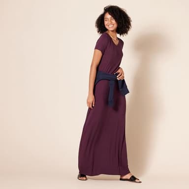 Amazon Essentials Women's Short-Sleeve Maxi Dress, Flowy, Burgundy, X-Large - Image 5