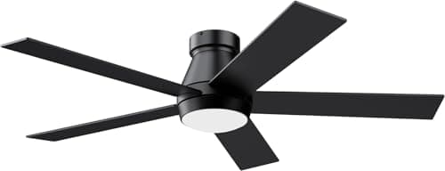 TCL 52" Ceiling Fan with Lights, Black Flush Mount Ceiling Fans with Remote Control, 6 Speeds DC Reversible, Dimmable, Noiseless, Low Profile Ceiling Fans for Bedroom - Image 1