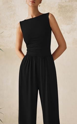 PRETTYGARDEN One Piece Jumpsuits for Women Dressy Casual Sleeveless Crewneck Wide Leg Rompers Jumpers 2025 Vacation Summer Outfits(Black, XL) - Image 3