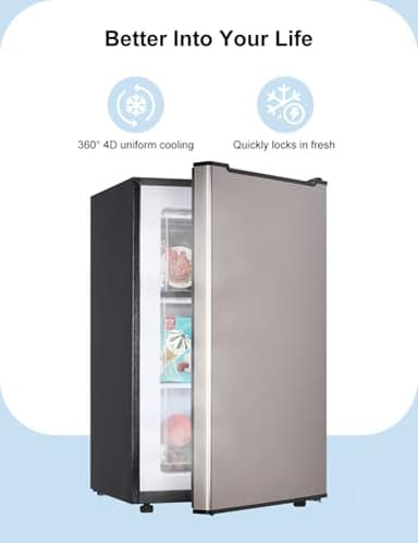 Upright Freezer, 3.2 Cu Ft Mini Small Freezer for 1-2 People, Portable Compact Freezer with 3 Plastic Baffles, 4D Cooling & 40dB Ultra-Quiet, Fast Freeze (-13°F) - Silver - Image 6