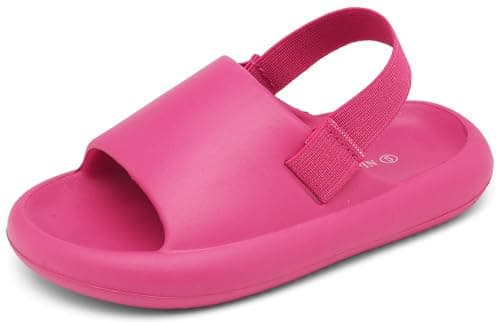 INMINPIN Toddler Boys Girls Slides Sandals Comfort Beach Pool Shower Slippers with Elastic Back Strap, Hot Pink, 3 Toddler - Image 1