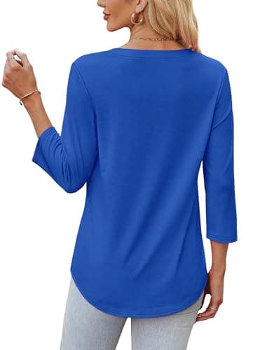 OFEEFAN Summer Tops for Women 2025 Trendy 3/4 Sleeve T Shirts Work Blouses Businsee Casual Loose Fit Blue XL - Image 5