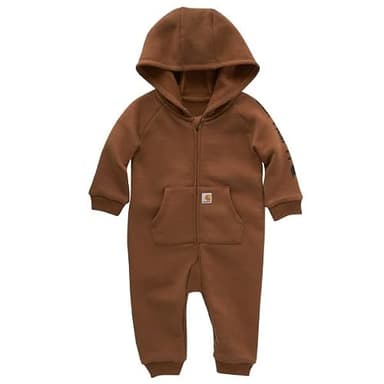 Carhartt Boys Long-Sleeve Zip-Front Hooded Coverall, Carhartt Brown Solid, 3 Months - Image 2