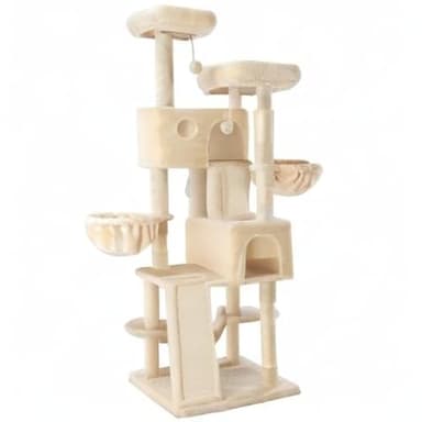 SHA CERLIN 65in Larger Cat Tree Tower Condo for Indoor Kitties/Multi-Level Furniture Activity Center with Wide Base/Cozy Plush Cat Perches/Baskets/Sisal Scratching Posts and Hammock/Beige - Image 10