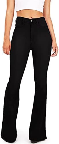 KDF Women's Black Bell Bottom Jeans for Women High Waisted Flare Bootcut Stretch Plus Size Slimming Bell Bottom Pants for Women, 12, Black - Image 1