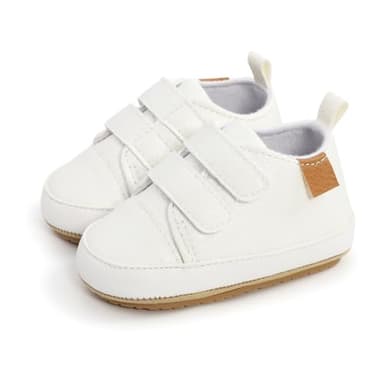 BEIDI Baby Girls Boys Shoes Soft Anti-Slip Sole Newborn First Walkers Star High Top Canvas Denim Unisex Infant Sneaker (F-White,6-12 Months - Image 3