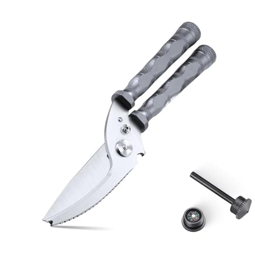 DRAGON RIOT Heavy Duty Kitchen Scissors - Sharp Scissors for Cutting Chicken, Poultry, Turkey, Meat - Stainless Food Kitchen Shears for Professionals - Spring Loaded (Grey) - Image 1