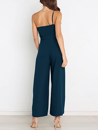 ANRABESS Women Summer Dressy Jumpsuits One Shoulder Sleeveless Casual Wide Leg Pants Romper Jumper 2025 Trendy Fall Outfits Navy Blue Medium - Image 3