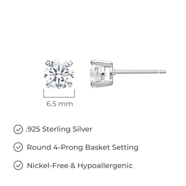 Amazon Essentials Platinum Plated Sterling Silver Round Cut Cubic Zirconia Stud Earrings (6.5mm) - Image 6