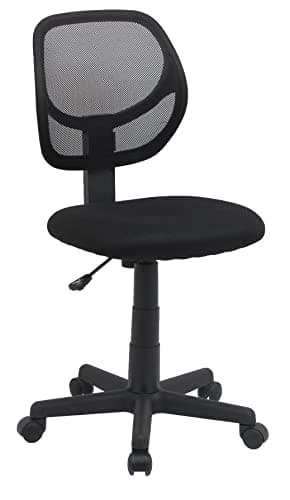 Amazon Basics Rolling Desk Chair, Adjustable, Low Back, Padded Seat, Breathable Mesh, Swivel, Black, 21.25" D x 22.5" W x 38" H - Image 1