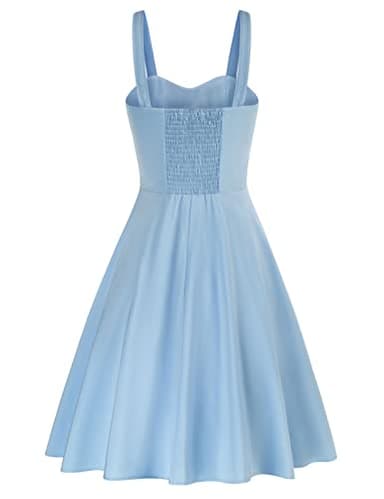 50s A-Line Swing Dress High Waisted Sleeveless Vintage Dresses for Women 1950s Light Blue Midi Dresses Small - Image 2