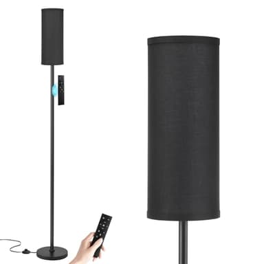 Ambimall 64'' Floor Lamps for Living Room with Remote Control and Stepless Dimmable Colors Temperature & Brightness, 9W Bulb Included(Black Lampshade & Black Pole) - Image 1