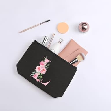 kdxpbpz A-Z Personalized Cosmetic Bag Monogrammed Makeup Bags Bridesmaid Gifts Custom Toiletry Pouch Gifts for Women Mom Best Friend Sister Bride Bridesmaid (L) - Image 6