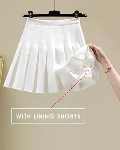 SCKTOO Womens Girl High Waisted Pleated Tennis Skirt School A-Line Skater Skirts with Lining Shorts (White,Small) - Image 2