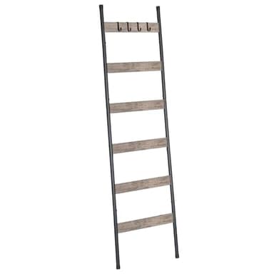 HOOBRO Blanket Ladder, 6-Tier Towel Rack with Hooks, Wall-Leaning Blanket Rack, Decorative Display Ladder Shelf, Scarves, Industrial, Living Room, Bedroom, Black and Greige BG66CJ01 - Image 1
