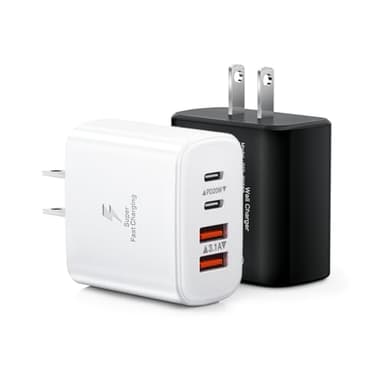 40W USB C Charger Black, 2-Pack USB C Wall Plug Fast Charging Block, 4-Port PD+QC Power Adapter Multiport Brick Type C Box Dual Charger Block for iPhone 16/15/14/13/12/11/Pro Max, Samsung Galaxy, iPad - Image 1