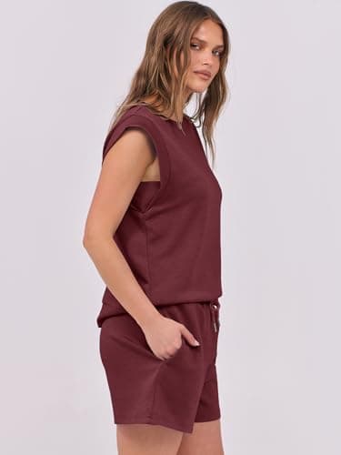 ANRABESS Two Piece Sets for Women 2025 Summer Short Lounge Set Casual Beach Vacation Outfits Spring Sweatsuits Tracksuit Burgundy Medium - Image 4