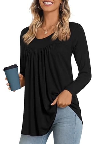 LONGYUAN Womens Plus Size Tops Long Sleeve Tunic Loose Fitting Casual Shirts Black X-Large - Image 1