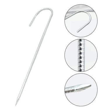 Baudelun 10PCS 12Inches Ground Rebar Stakes, Windproof and Collision Proof Heavy Duty J Hook Tent Anchor, Galvanized, Silver - Image 3