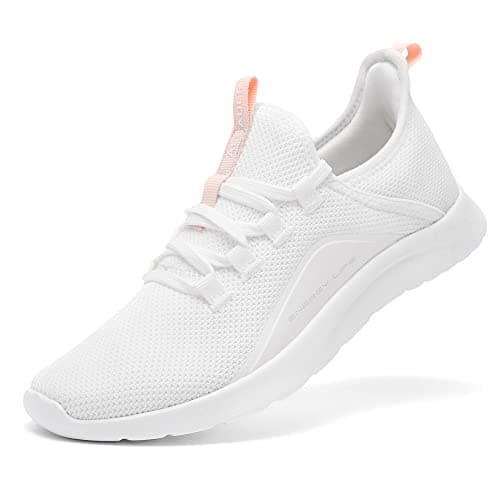 ALEADER Womens Tennis Shoes Slip On Nurse Shoes for Walking Running Trainning Wokout Sneakers White Peach Size 7.5 US - Image 1