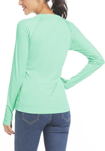 Willit Women's UPF 50+ Sun Protection Shirt Long Sleeve SPF UV Shirt Rash Guard Swim Hiking Fishing Tops Lightweight Light Green L - Image 3