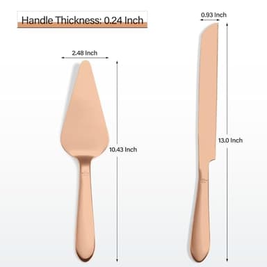 Wedding Cake Knife and Server Set, Integral Stainless Steel Longer Cake Cutter and Wider Pie Spatula, Elegant Cake Cutting Serving Set for Party Birthday Christmas Bridal Shower Set of 2, Rose Gold - Image 4