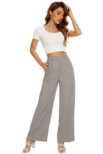 FUNYYZO Women's Wide Leg Pants High Elastic Waisted in The Back Business Work Trousers Long Straight Suit Pants - Image 5
