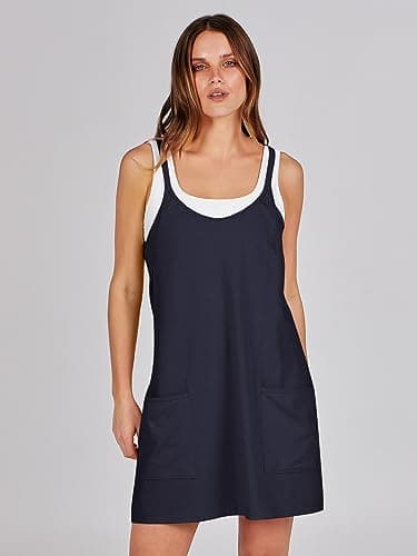 ANRABESS Women Athletic Dress Summer Tennis Workout Active Sports Mini Romper Dress Built in Shorts Travel Vacation Clothes Navy Blue X-Smal - Image 3