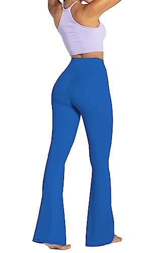 Sunzel Flare Leggings, Crossover Yoga Pants with Tummy Control, High Waisted and Wide Leg, No Front Seam Classic Blue Medium 32" Inseam - Image 8