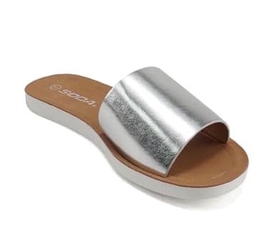 Soda Shoes Efron-S Women Flip Flops Basic Plain Slippers Slip On Sandals Slides Casual Peep Toe Beach (Silver Metallic, us_footwear_size_system, adult, women, numeric, wide, 6) - Image 4