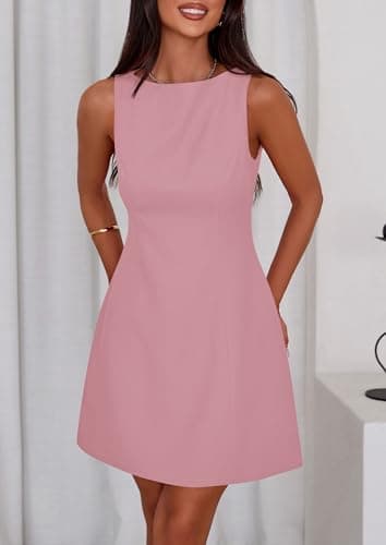 PRETTYGARDEN Womens Formal Short Dresses 2025 Summer Sleeveless Boat Neck A Line Elegant Mini Cocktail Party Dress (Pink,X-Small) - Image 5