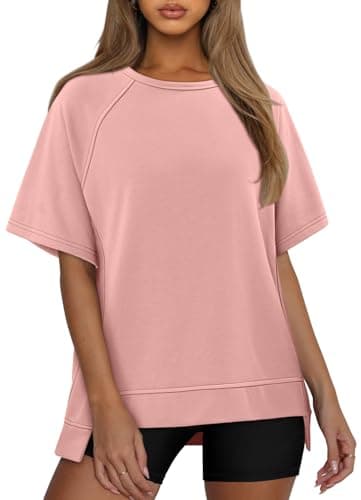 KISSMODA Womens Summer Tops Teen Girls Trendy Clothes Loose Fit Short Sleeve T Shirts 2025 Simply Teacher Tees Fashion Oversized Spring Roundneck Blouse-Pink-XXL - Image 2