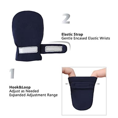Newborn Baby No Scratch Mittens Stay On, 100% Cotton Breathable, Adjustable Infant Gloves for Baby Boys Girls Mittens (0-3 Months, White/Navy/Gray) - Image 5
