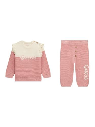 GUESS Baby Girl Eco Long Sleeve Knit Top and Pants, Beloved Pink, 12 - Image 1