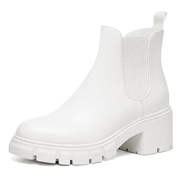 Athlefit Women's Chelsea Boots Fashion Lug Sole Chunky Heel Slip on Elastic Ankle Booties White Size 9 - Image 1