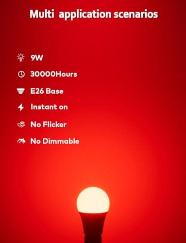 Red Light Bulb, Red Christmas Light Bulb A19 9W (60W Equivalent), 120V E26 Base A19 LED Colored Bulb, Color LED Bulbs, 4 Pack for Party, Porch, Holiday Lighting - Image 2