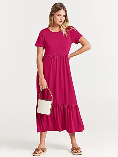 ANRABESS Womens 2025 Summer Casual Maxi Dress A line Tiered Flowy Short Sleeve Crewneck T Shirt Beach Travel Long Dresses Medium Rose - Image 8