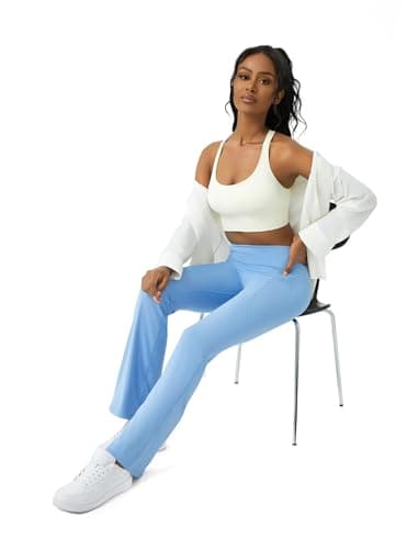 COPYLEAF Womens Yoga Pants with Pockets High Waisted Flare Leggings Bell Bottom Yoga Dress Pants Seamless Bootcut Pants(Blue S) - Image 3