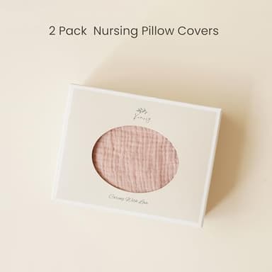 Konssy 2-Pack Muslin Nursing Pillow Covers, Soft & Adorable Nursing Covers for Breastfeeding Pillows, Slipcovers for Newborn Boys & Girls(Cream, Pink) - Image 7