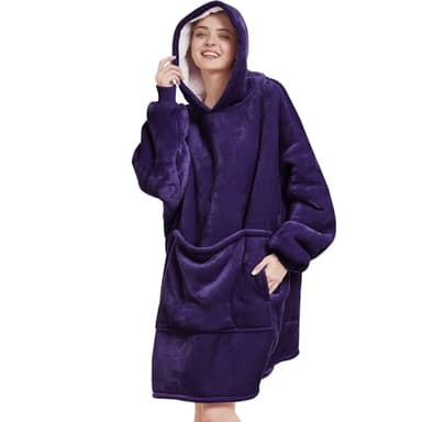 Aemilas Wearable Blanket Hoodie - Sherpa Blanket Sweatshirt as Gifts for Mom Sister,Cozy Warm Hooded Blanket with Giant Pocket(Dark Purple) - Image 1