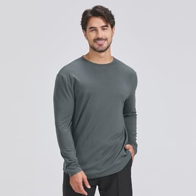 netdraw Men's Ultra Soft Bamboo Viscose T-Shirt Curve Hem Lightweight Cooling Long Sleeve Casual Basic Tee Shirt (Platinum/Oil Grey, Medium) - Image 4
