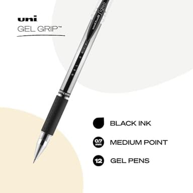 uniball Signo Grip Gel Pen, Stick, Medium 0.7 Mm, Black Ink, Silver/black Barrel, Dozen - Image 2