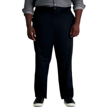 Haggar mens Big-tall Premium No Iron Khaki Classic-fit Expandable-waist Flat-front dress pants, Black, 48W x 30L US - Image 1