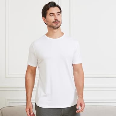 netdraw Men's Ultra-Soft Bamboo Viscose T-Shirt, Curved Hem Lightweight Cooling Cotton Blend Casual Tee, White, X-Large - Image 4