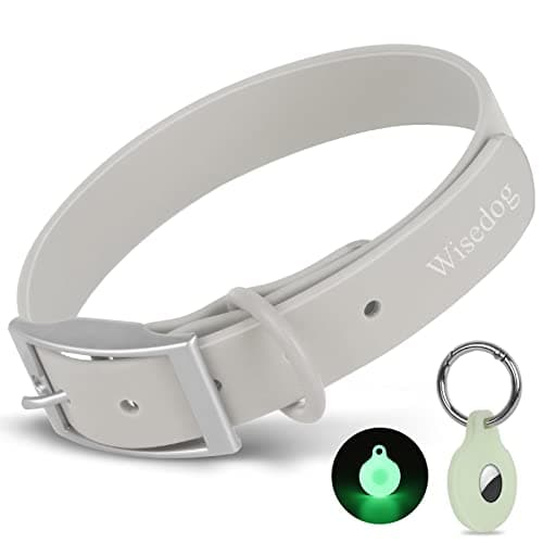 Wisedog Waterproof Dog Collar, Adjustable Soft Rubber Coated Webbing, Odor-Proof and Easy to Clean for Small Medium Large Dogs, with Airtags Case(S|8.5"-12.5" × 4/5 in, Gray) - Image 1