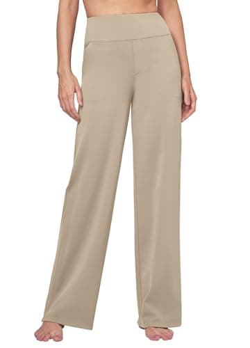 Willit Women's Yoga Pants Wide Leg Dress Work Pants Stretch Casual Pants Slacks with Pockets High Waist 28" Khaki M - Image 2