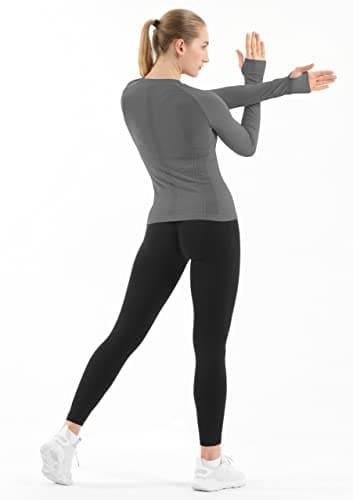 MathCat Seamless Workout Shirts for Women Long Sleeve Yoga Tops Sports Running Shirt Breathable Athletic Top Slim Fit Dark Grey - Image 3